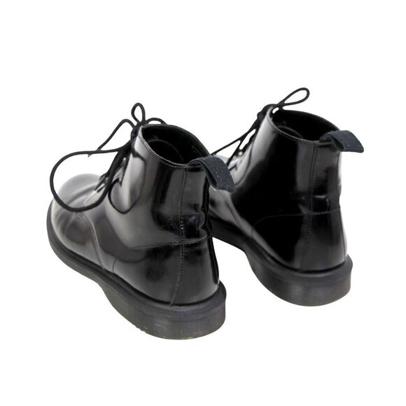 Dr. Martens SHINY BLACK LEATHER LOW HEEL LACE UP ROUND TOE ANKLE BOOTS Sz 7/38 - Picture 4 of 11